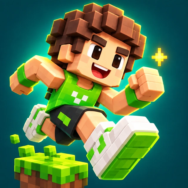 Le héros voxel de Move Further bondit en avant